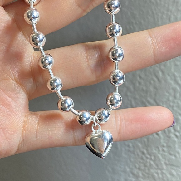 Sterling silver heart beads charm bracelet 8” gift - Picture 4 of 14